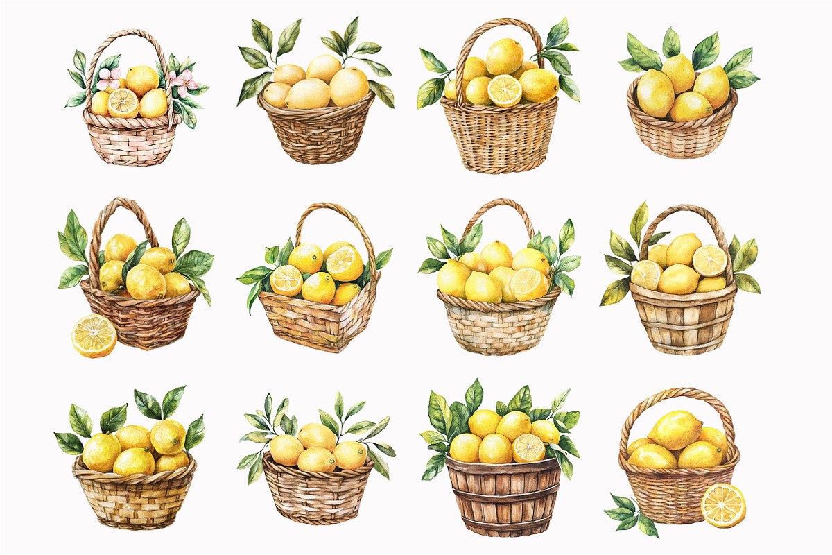 Watercolor Lemons Basket Clipart, an Illustration by Design Market (Photo 3 of 4)