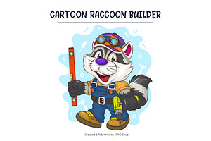 Cartoon Raccoon Builder. T-Shirt.