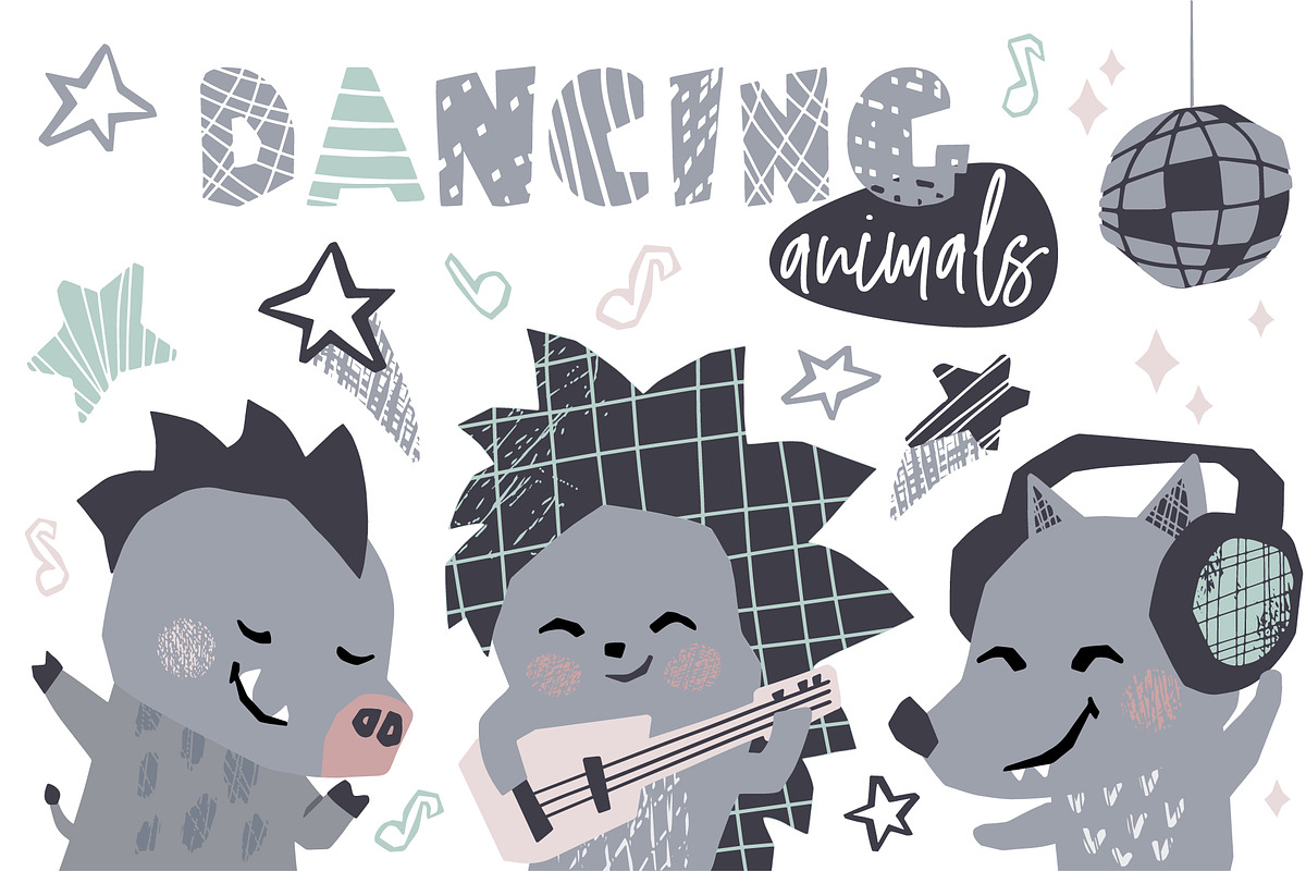Dancing animals. Music kids vector, an Animal Illustration by MeadowFox (Photo 1 of 9)