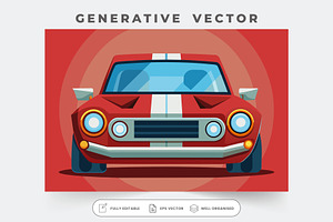 A bright red cartoon car with bold w