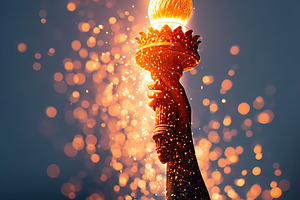 Celebrating freedom with the glowing torch in the evening sky, an Abstract Photo by AlyaAnd