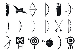Archery sport icons set, simple, an Object Illustration by Ylivdesign