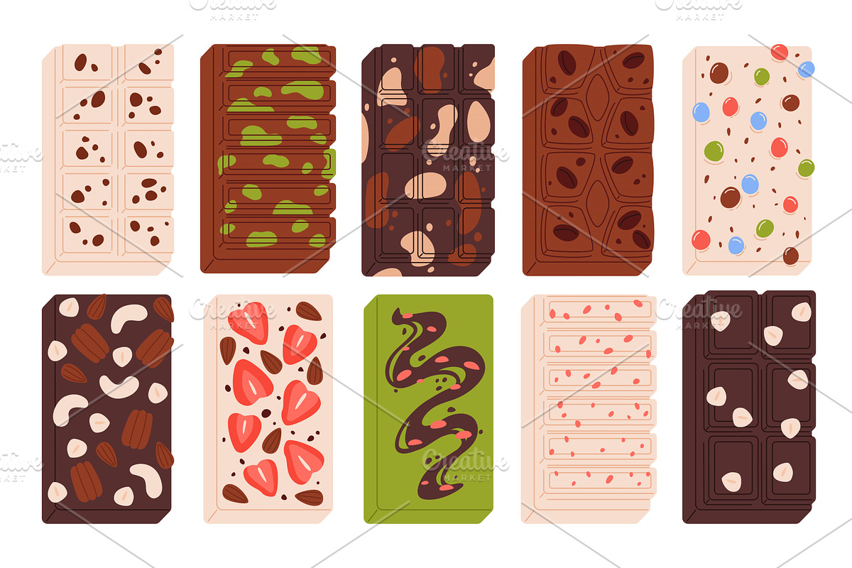 Assorted chocolate bars. Dark, milk, an Illustration by winwin.art