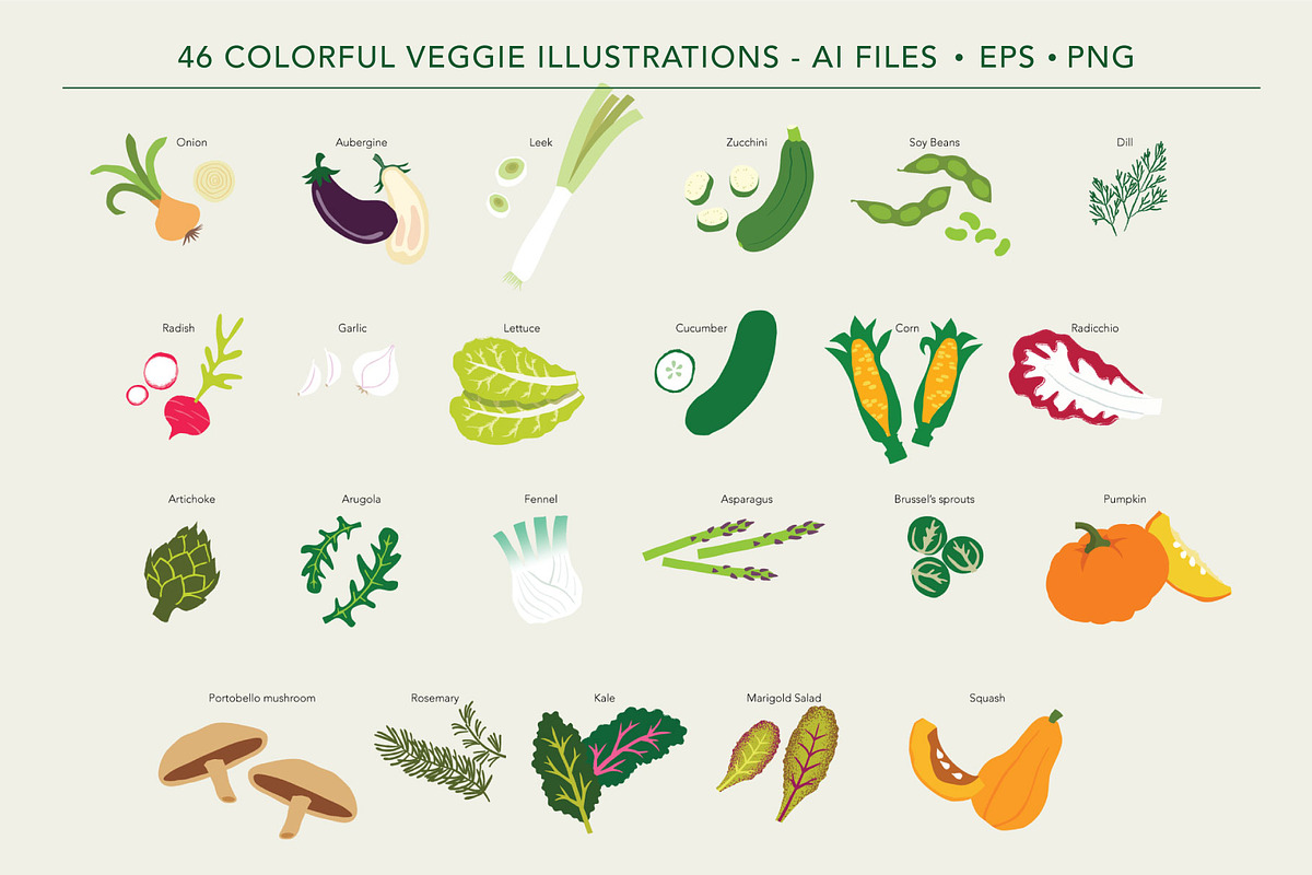 46 Vegetable Illustrations Pack, a Food Illustration by Strange Gaze Studios (Photo 3 of 10)