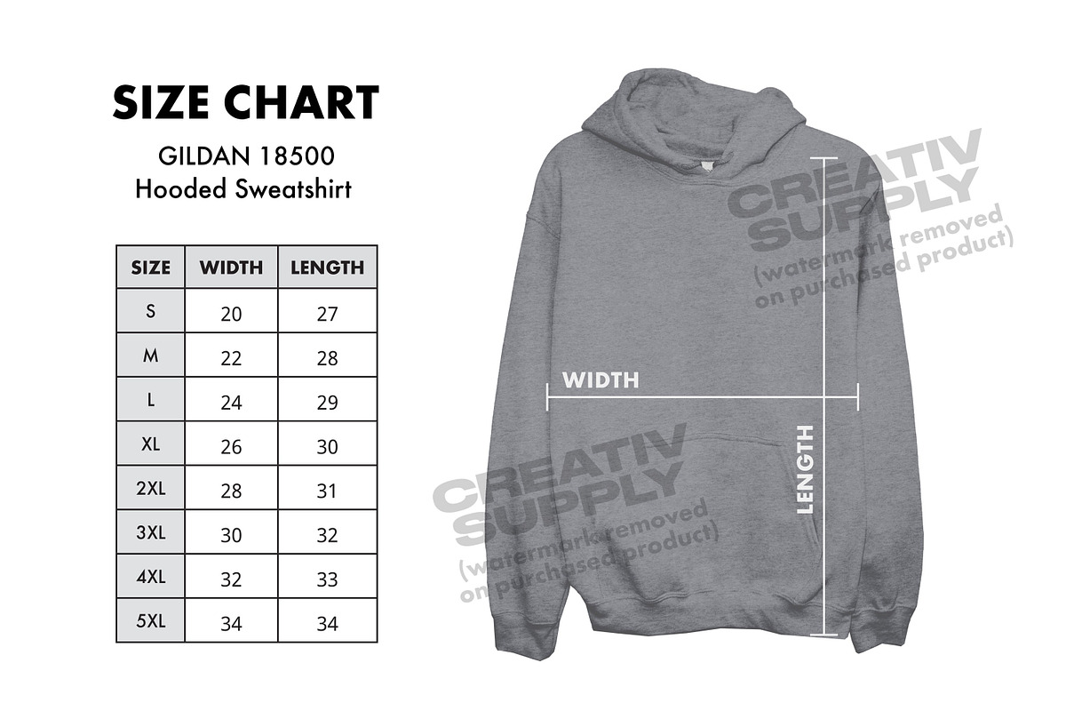 Gildan 18500 Hoodie Size Chart Etsy, a Hoody Mockup by