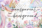 Unicorn Magical Watercolor Clipart, an Animal Illustration by BigCakeBee (Thumbnail 3 of 8)