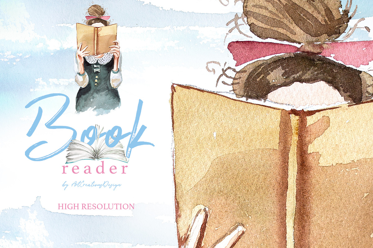 Hand-Painted Book Reader Clipart Set, a Decorative Illustration by ...
