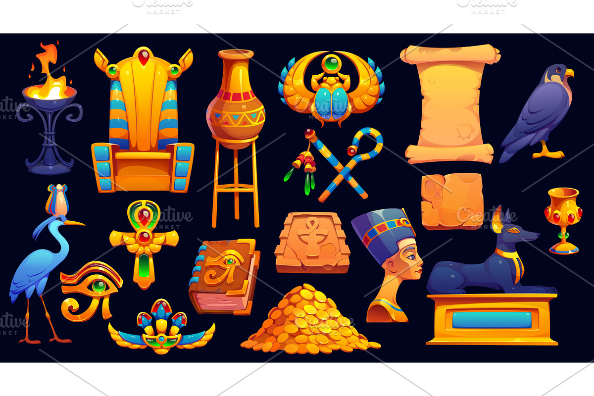 Egypt game icons asset, symbols, a Decorative Illustration by Vector Tradition