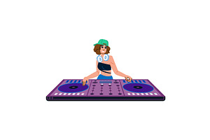 Female dj playing music at, a Person Illustration by pikepicture