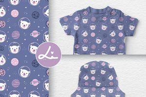 Cute bear in space seamless pattern
