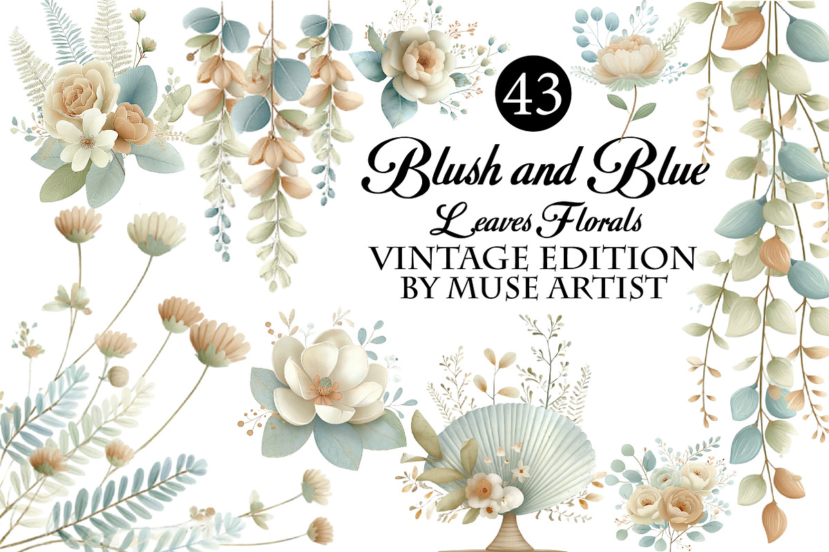 Blush and Blue Leaves Florals, an Illustration by DreamArtGraphic (Photo 1 of 8)