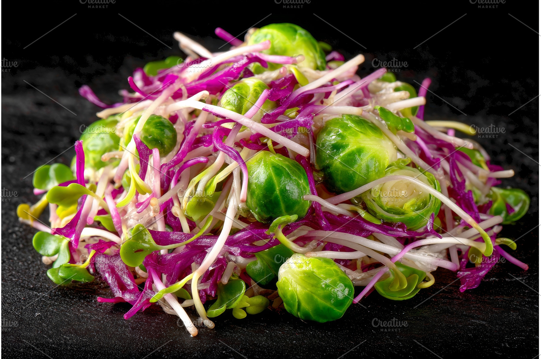 On a dark background, sprouts and, a Food & Drink Photo by ZinetroN