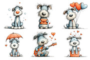 Cute Whimsical Valentine Fluffy Dogs, an Illustration by SinaCreation (Thumbnail 3 of 11)