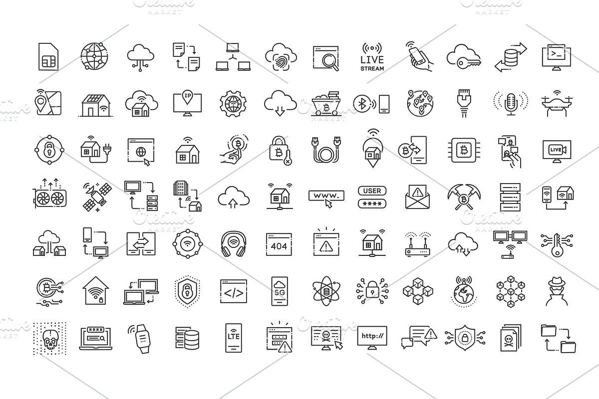 Internet Technology Icons Set, an Outline Icon by Tettygreen (Photo 1 of 2)