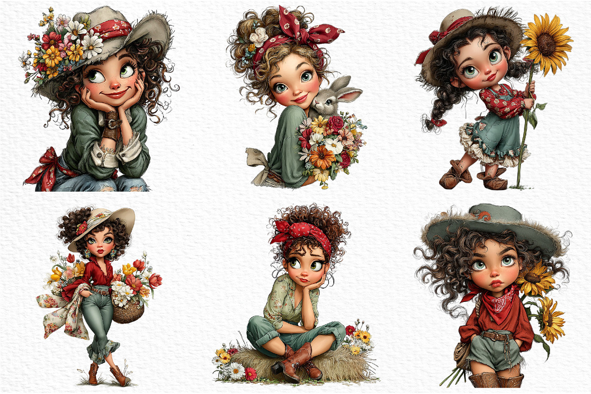 Whimsical Spring Western Girl Clipar, an Illustration by Craft Nest (Photo 4 of 12)