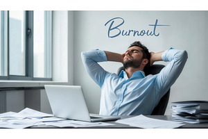 Stressed businessman leaning back in, an Illustration by tilialucida
