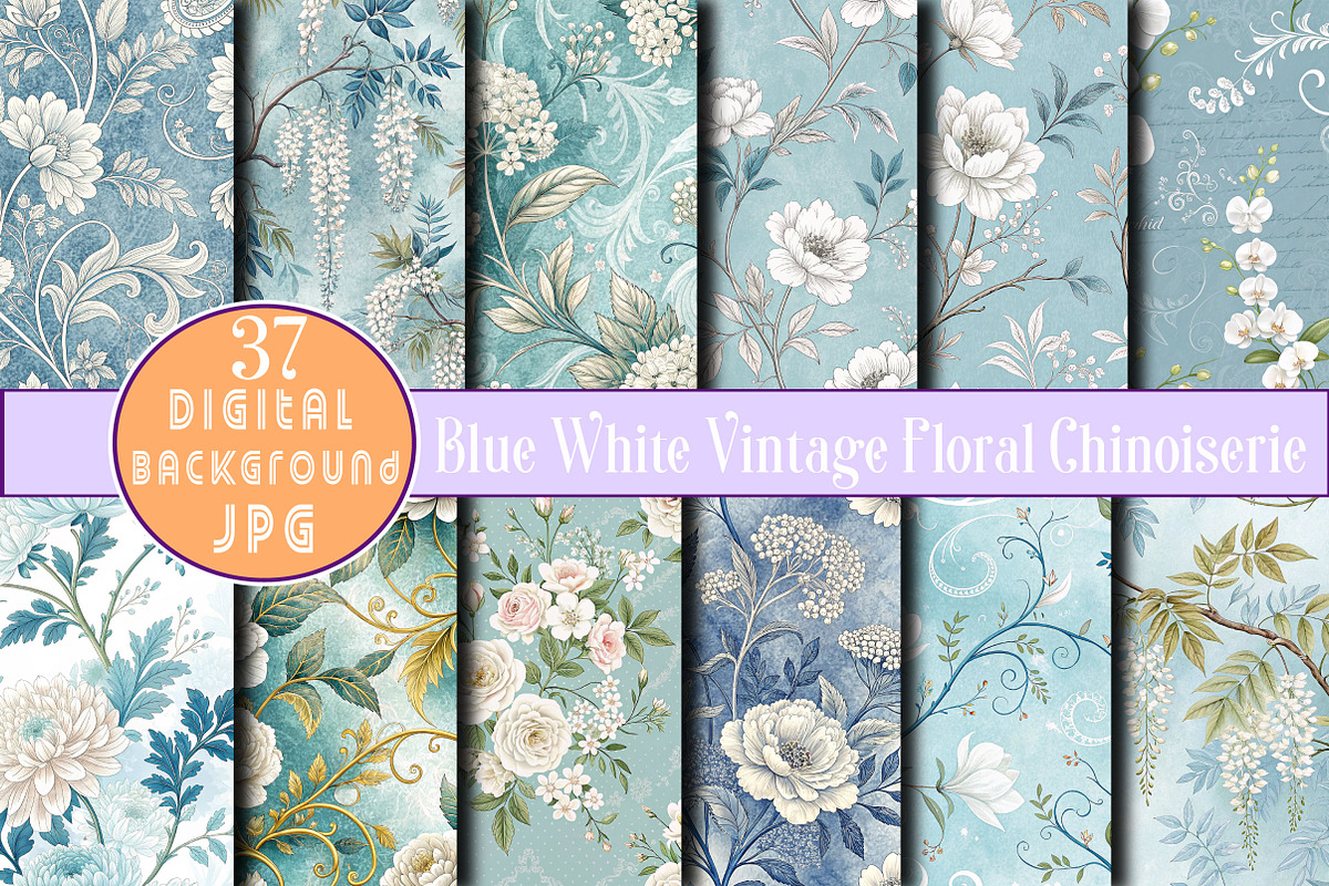 Blue White Floral Chinoiserie, a Pattern Graphic by Wow Magic (Photo 1 of 2)
