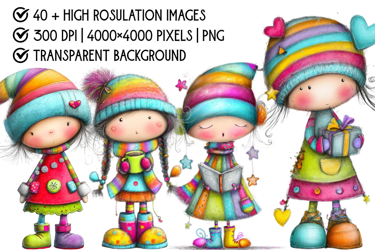 Whimsical Cute Christmas Girl PNG, an Illustration by Pixels.Craft (Photo 4 of 6)