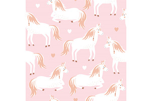 Seamless pattern with cute unicorns, a Texture Illustration by Toltemara
