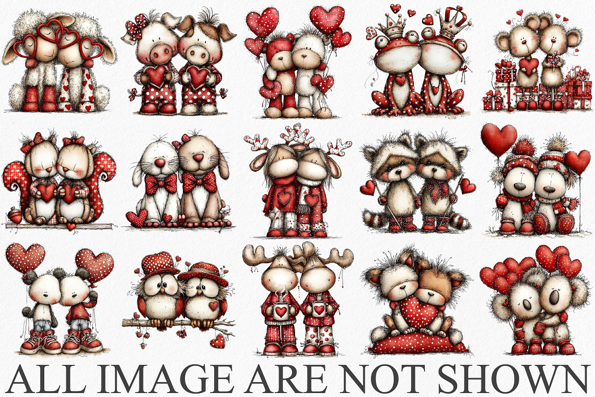 Whimsical Valentine Animals Clipart, an Illustration by Canvas Craft (Photo 3 of 6)