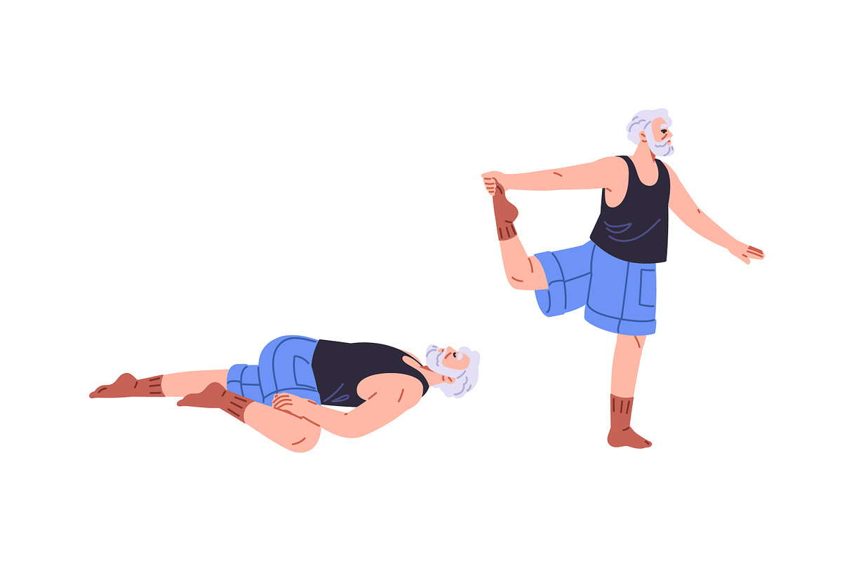 Senior people in yoga poses set, a Sport Illustration by PaperTrident (Photo 7 of 7)