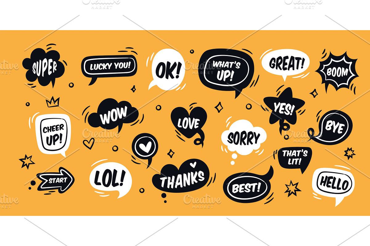 Speech bubbles with words. Comics, an Object Illustration by Vectorbuum
