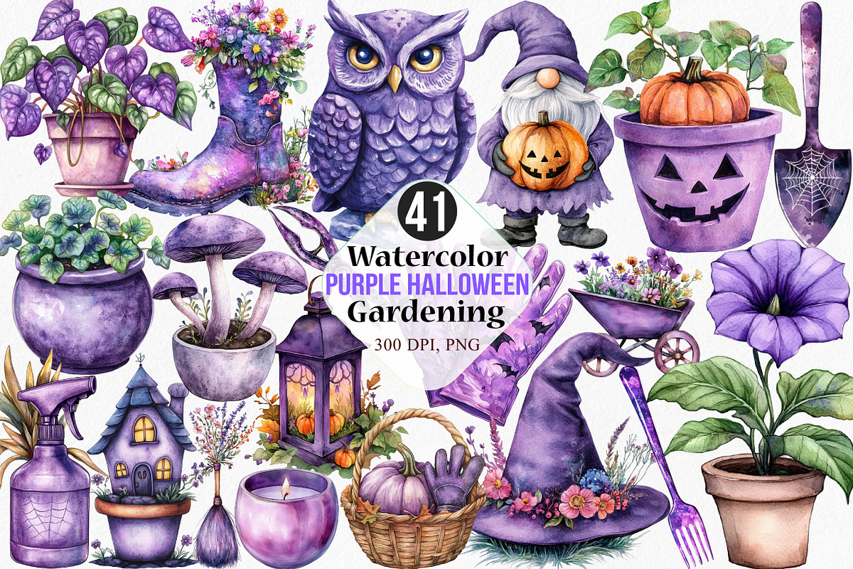 Purple Halloween Gardening Clipart, an Illustration by Canvas Craft (Photo 1 of 7)
