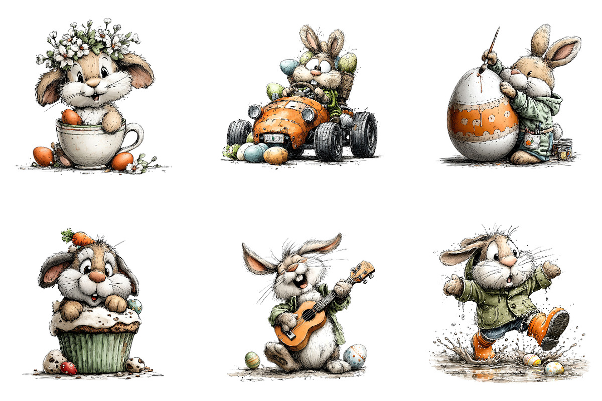 Whimsical Bunny Easter Clipart, an Illustration by CreationArt (Photo 3 of 5)