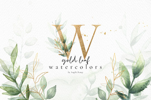 Gold leaf watercolor alphabet art