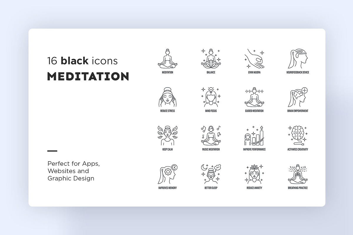 Meditation | 32 Icons Set Hand Drawn, an Outline Icon by Marina Silence (Photo 4 of 17)
