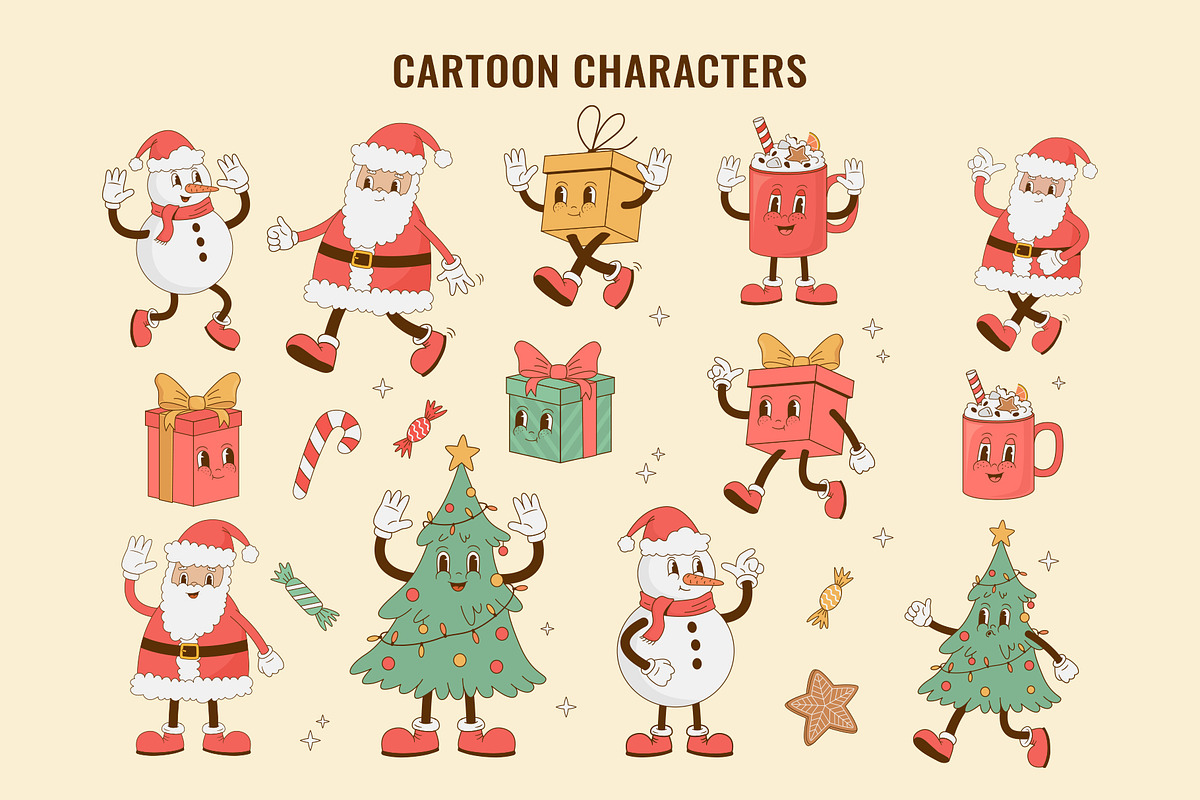 Retro Christmas Cartoon Characters, a Seasonal Illustration by Nadezhda Mikhailova (Photo 4 of 14)