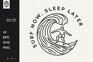 Surfer wave line art design, a Graphic by shaondesigns