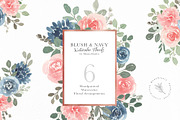 Blush and Navy Watercolor Florals, a Work Illustration by Momo Studio (Thumbnail 2 of 12)
