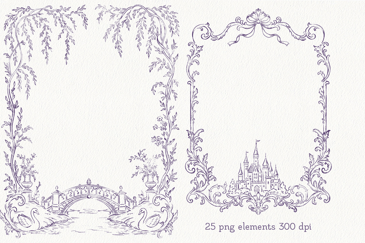 Plum Vintage Baroque Wedding Set, a Seasonal Illustration by AlenaVlasko stock Market (Photo 4 of 8)