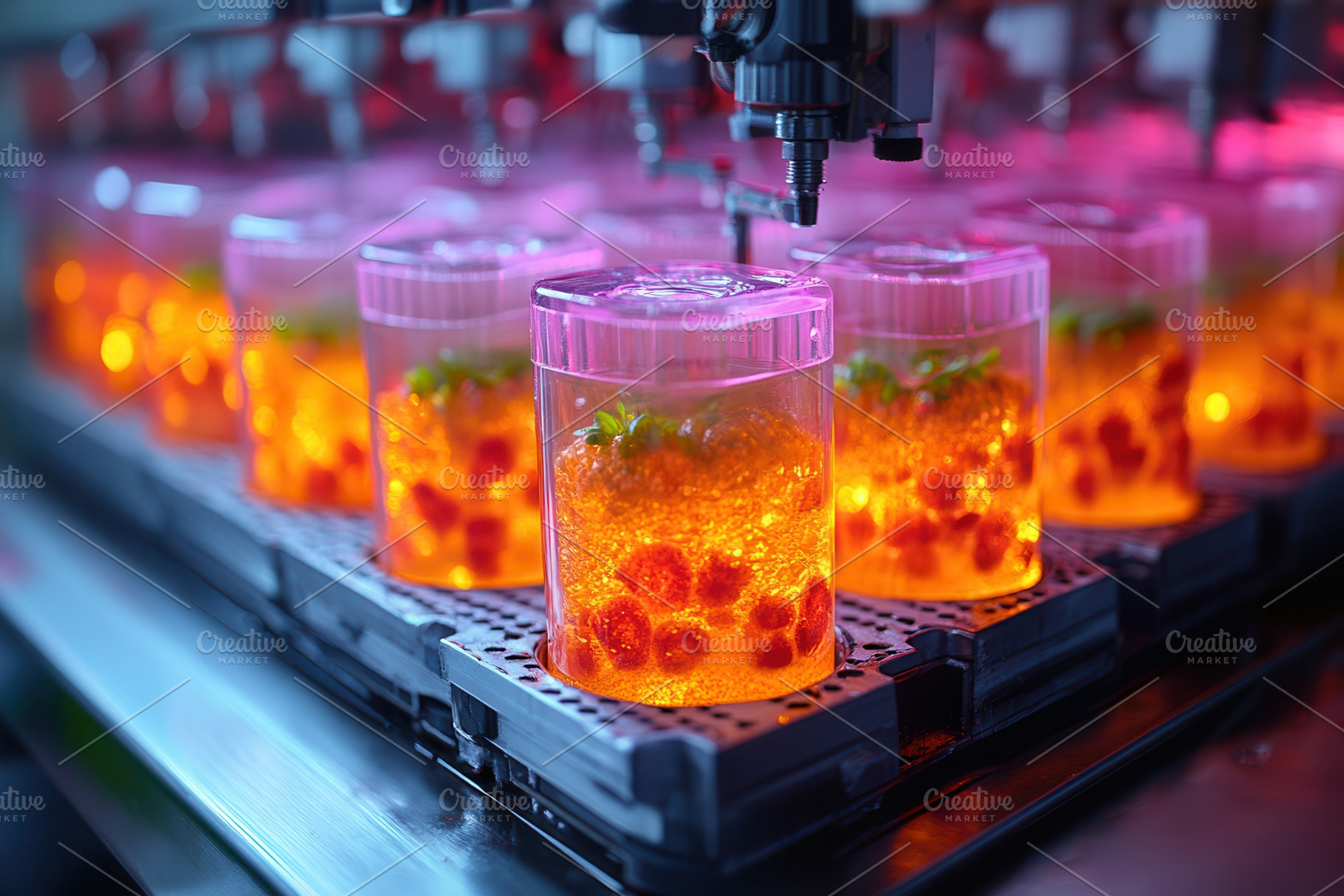 Colorful jars of fruit jelly being p, a Photo by Tanuart