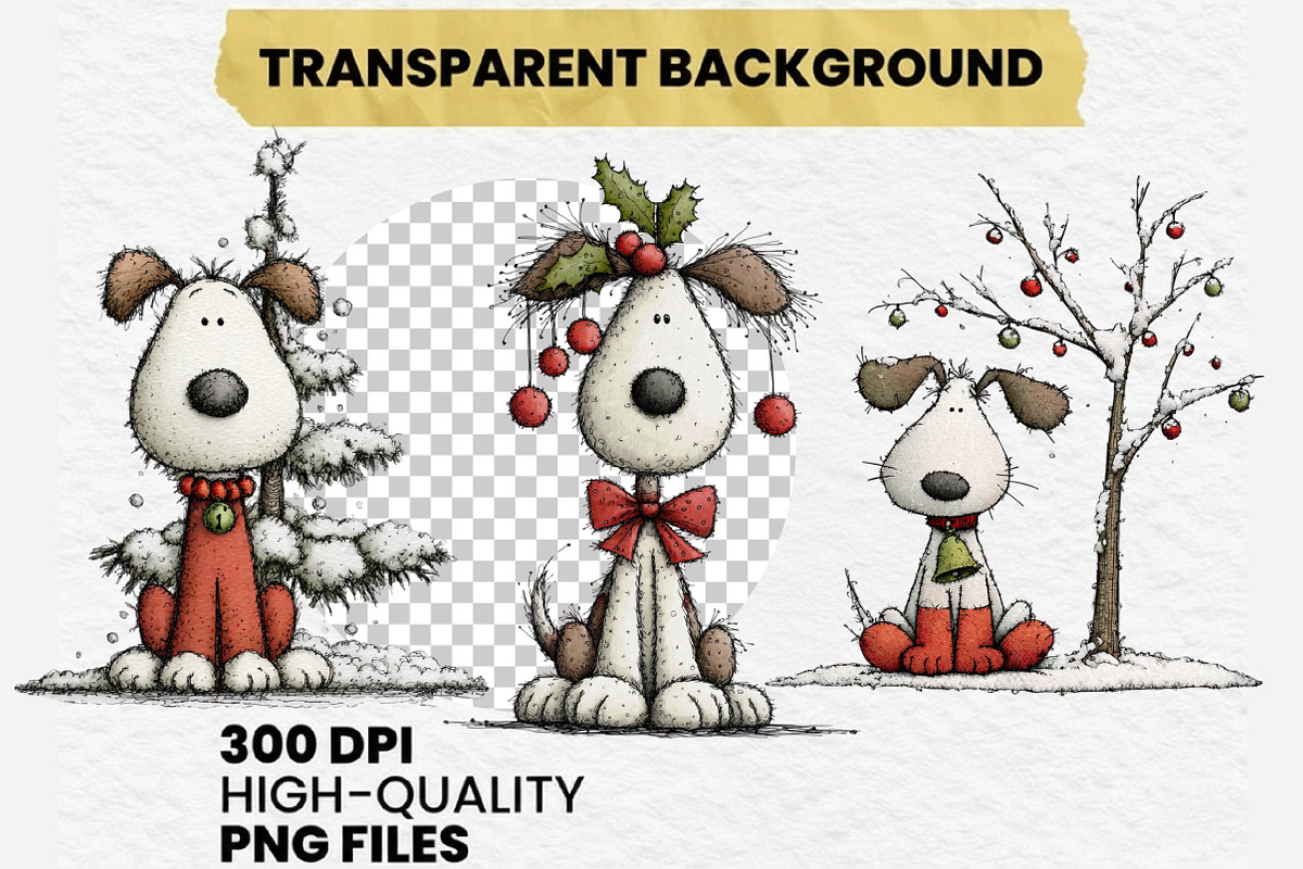 Whimsical Christmas Dogs Clipart PNG, an Illustration by Dream Creation (Photo 8 of 8)