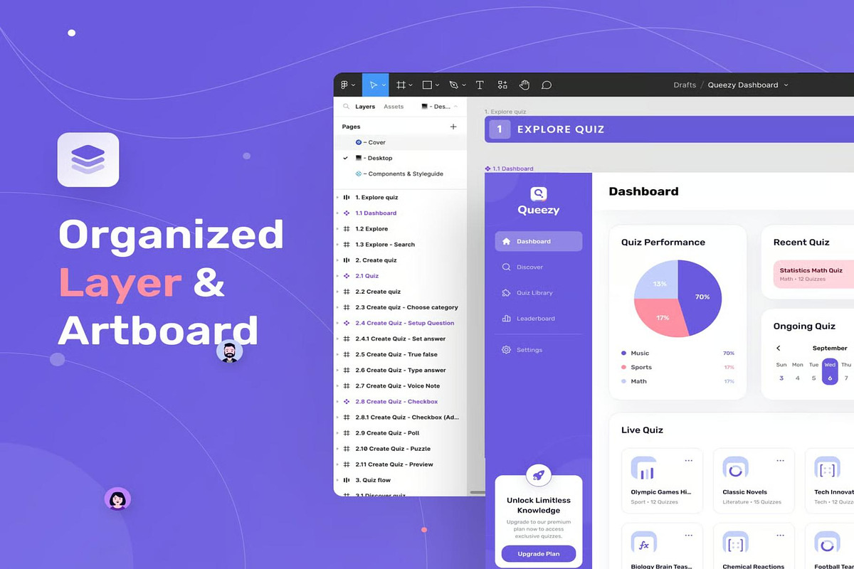 Queezy Dashboard Quiz Dashboard UI, an UI Kit Template by Creative Perspective (Photo 6 of 8)