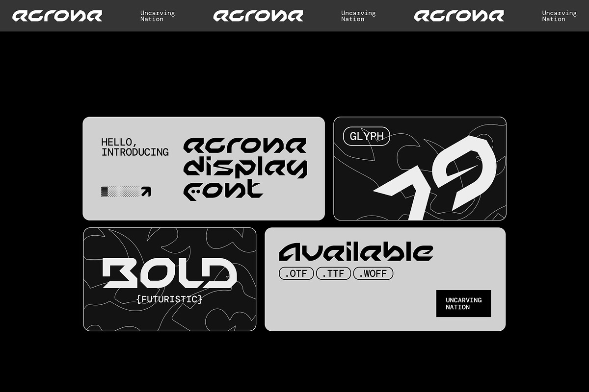 Acrona - Display Font, a Font by Uncarving (Photo 2 of 9)