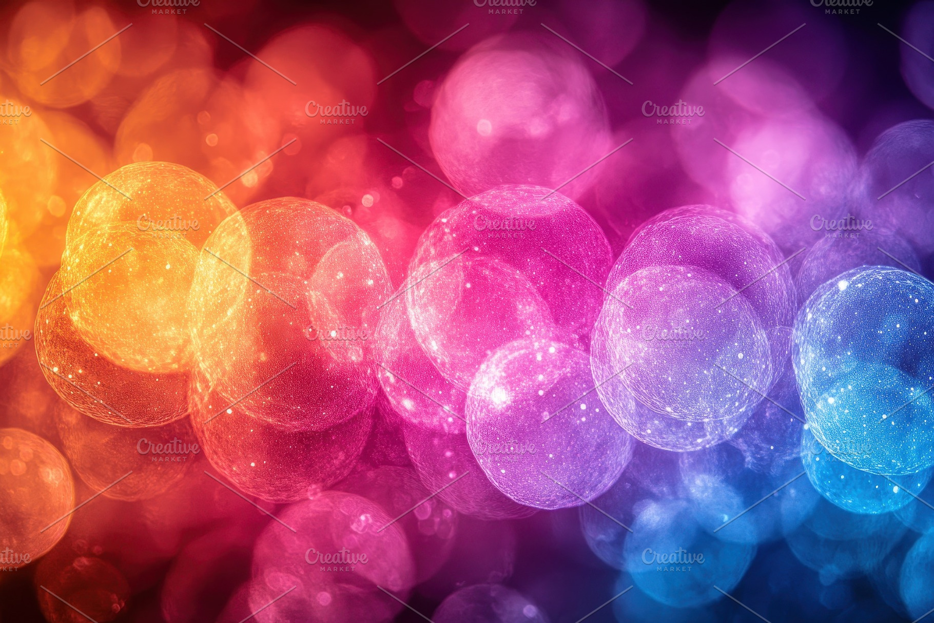 Colorful glowing bubbles create an a, a Photo by Tanuart