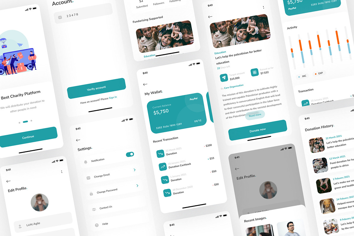 Kiria - Donation App UI KIT, an UI Kit Template by hellorizalahmadd (Photo 4 of 6)