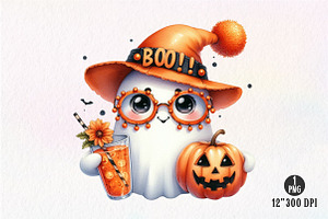 Cute Funny Ghost Pumpkin Halloween, an Illustration by Dream Creation