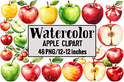 Watercolor Apple Clipart, an Illustration by Design Market (Thumbnail 1 of 4)