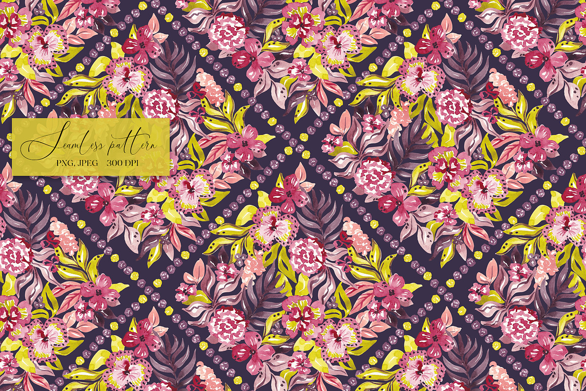 Rich Watercolor Floral Pattern, a Pattern Graphic by SirenaArt (Photo 7 of 17)