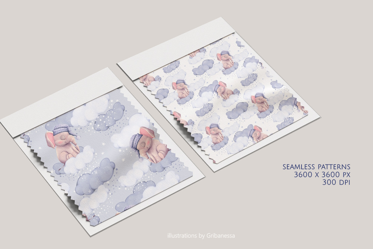 Baby Elephant Cloud Pattern Set, a Pattern Graphic by Gribanessa (Photo 2 of 5)