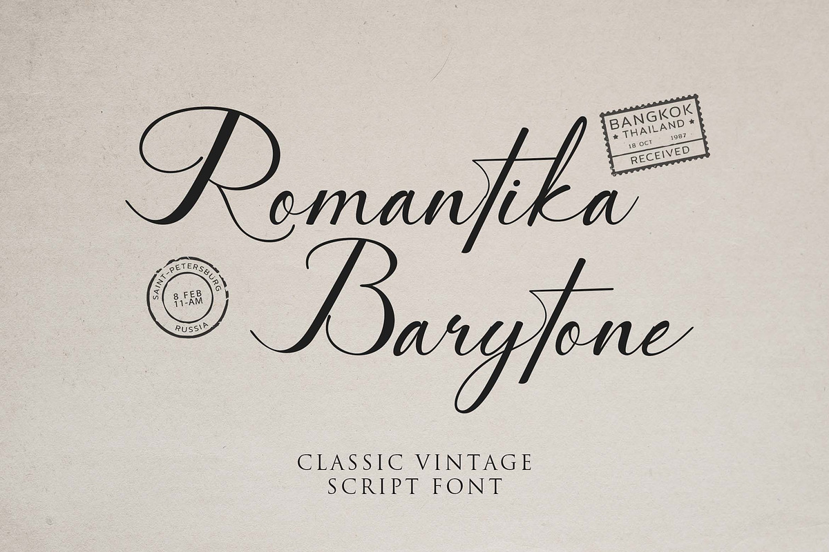 Romantika Barytone Script Font, a Script Font by UICreative (Photo 1 of 13)