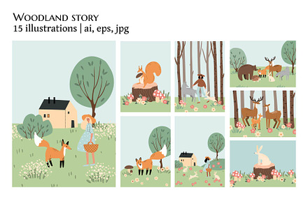 Forest Scenes Illustration Set, an Animal Illustration by LyubovZaytseva