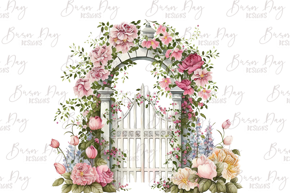 Watercolor Garden Gates Clipart, an Object Illustration by BusyDaydesign (Photo 6 of 8)