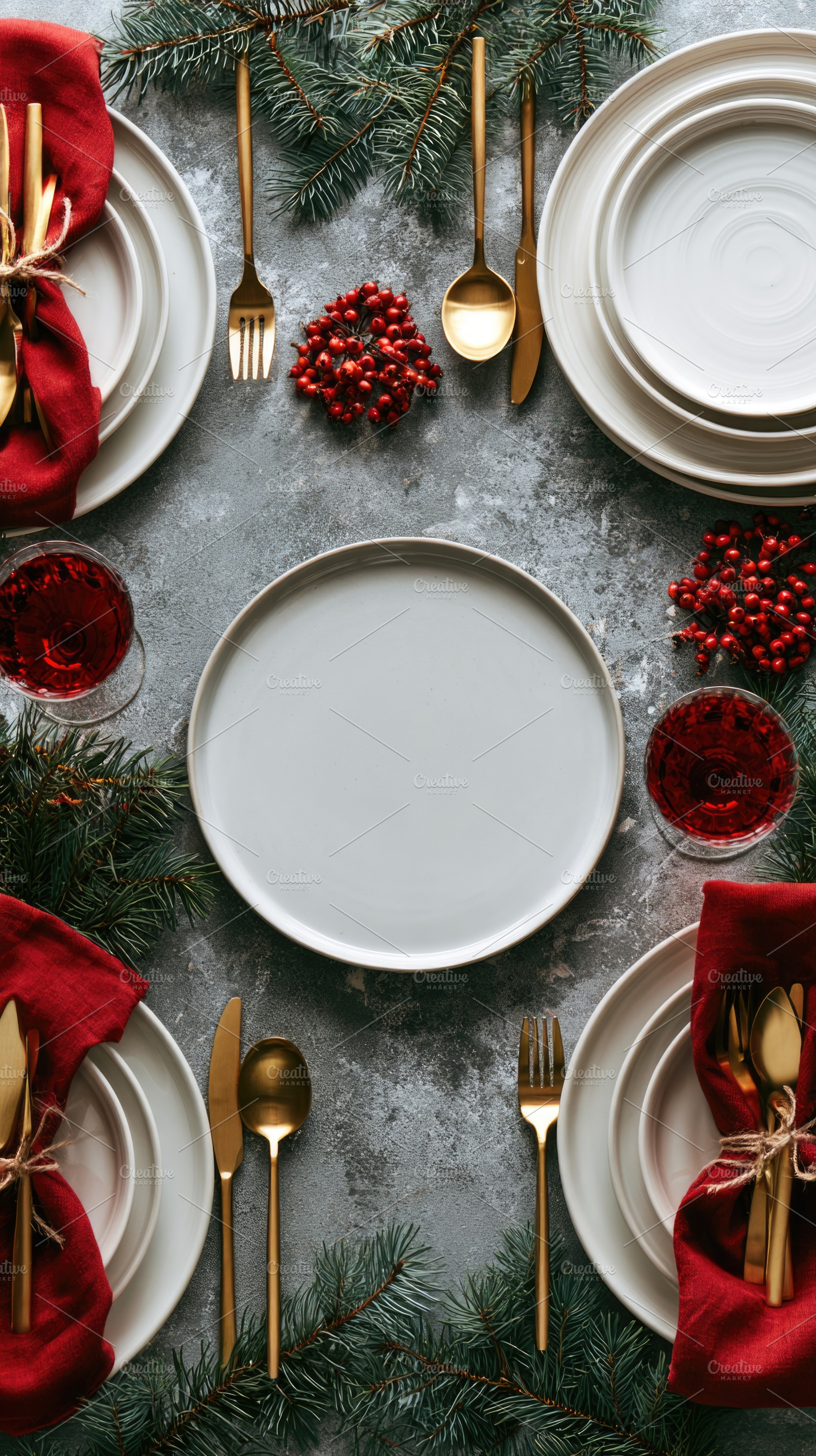 Elegant Christmas dinner table setting with festive decorations, a Holiday Photo by José Manuel Gelpi