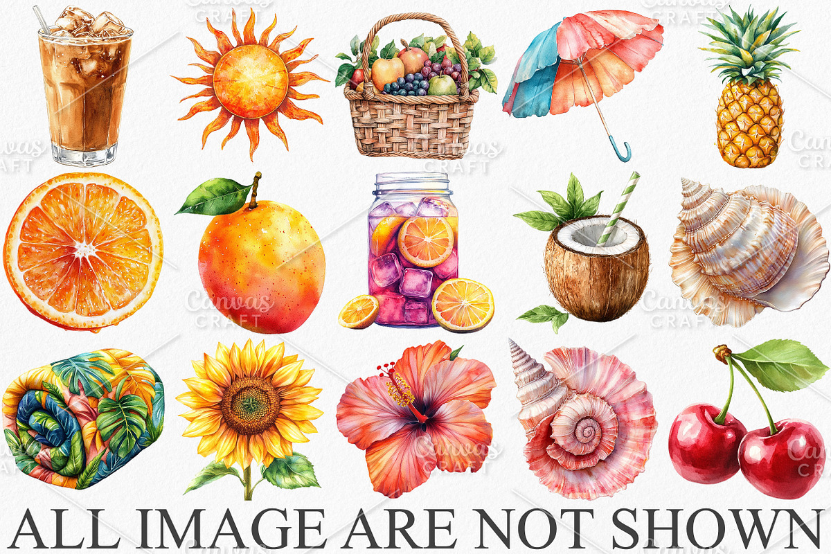 Watercolor Summer Clipart Bundle, an Illustration by Canvas Craft (Photo 3 of 7)