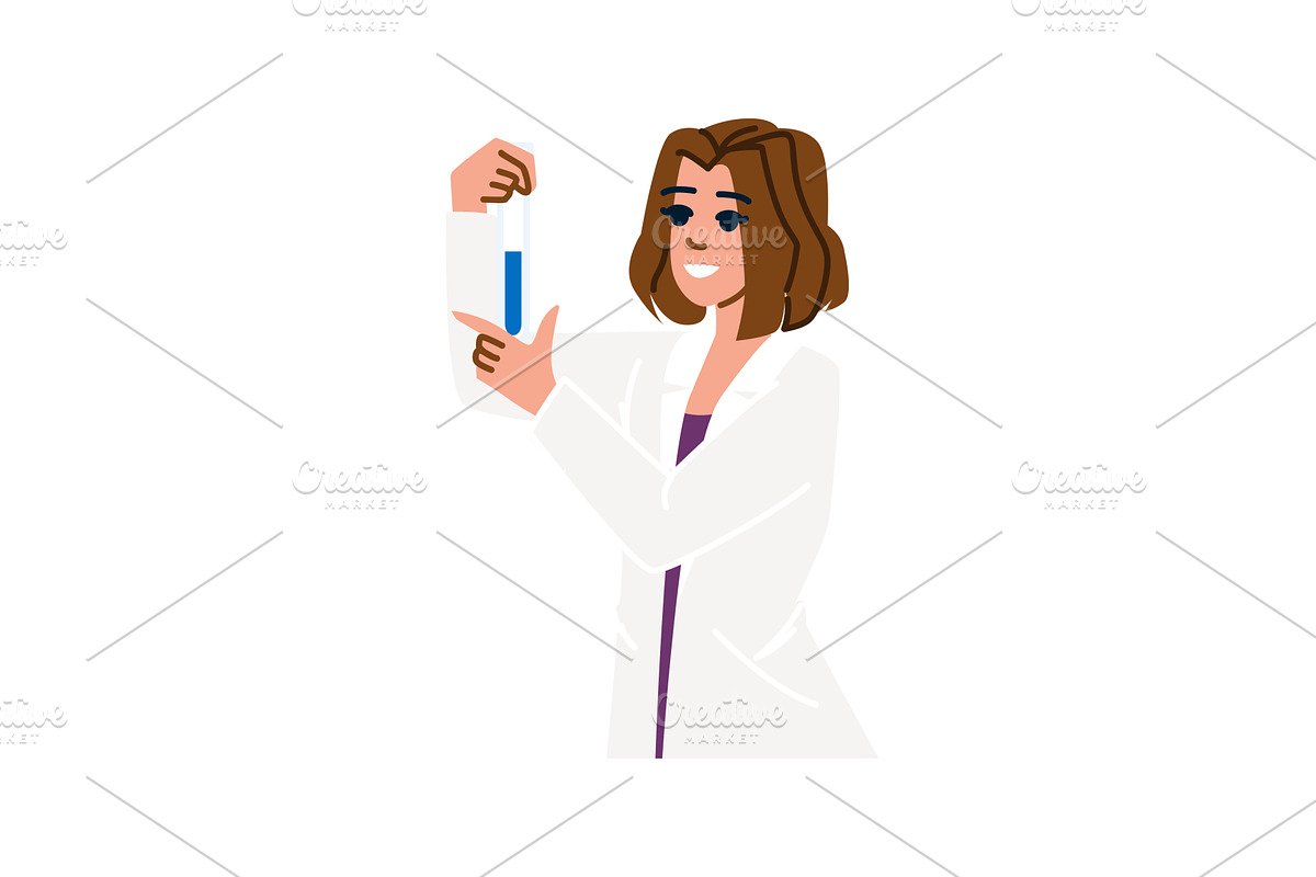 Smiling scientist holding test tube, an Illustration by pikepicture